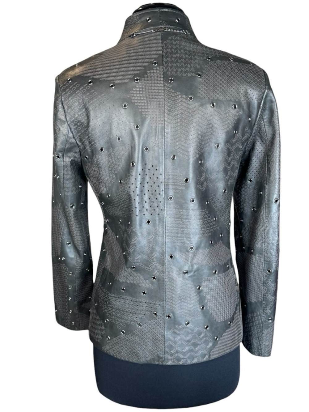 St. John Sport Black Structured Leather Studded Grommet Jacket Size S - Picture 2 of 11